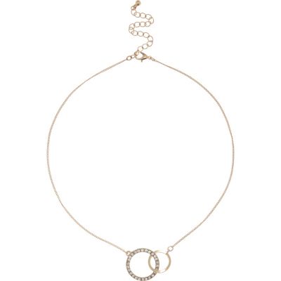 Gold tone double circle necklace